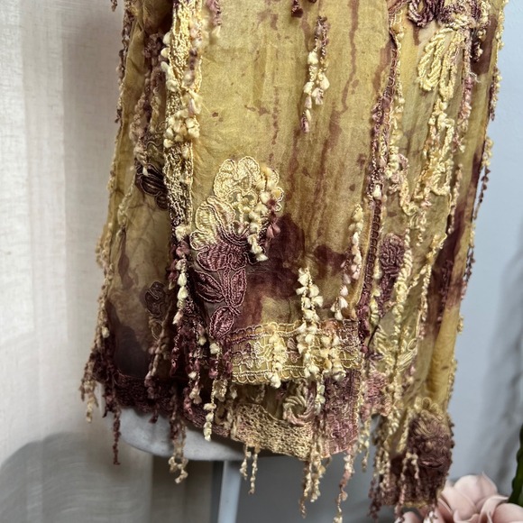 Sandy Starkman Tassle Applique Blouse Button Front Women's Size Medium Brown/Tan - Picture 7 of 9